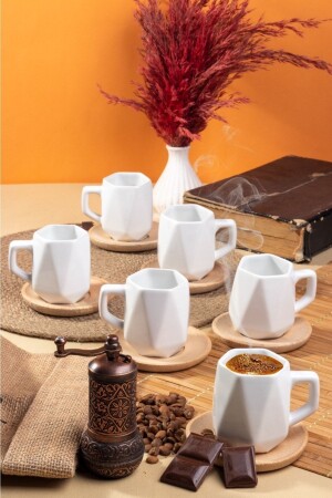 Set mit 6 Untertassen aus Bambus – luxuriöses türkisches Kaffeetassen-Set mit Untertasse aus Holz LKF0101 - 2