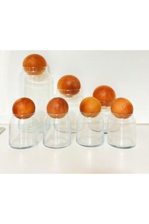 Set mit 7 Glasgefäßen mit Bambuskugeldeckel, Snackschale und Gewürzglas-Set 01 - 4