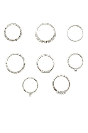 Set mit 8 Ringen mit Sonnenmotiv und Kunstperle, silberfarben, 0618 - 3