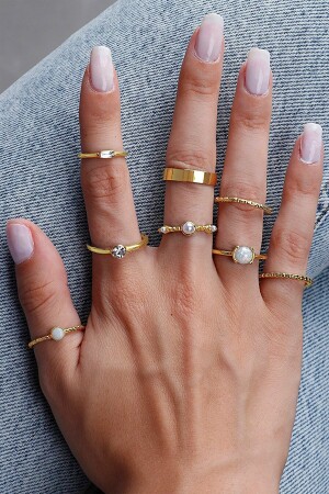 Set mit 8 Ringen und Verbindungsringen in Goldfarbe - 1