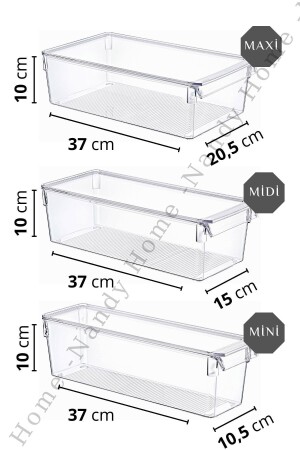 Set mit 9 hohen, durchsichtigen Kühlschrank- und Schrank-Organizern mit Abdeckung NDY-EP-TLLK9SET - 5