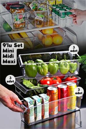 Set mit 9 hohen, durchsichtigen Kühlschrank- und Schrank-Organizern NDY-EP-TLL9SET - 2