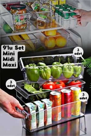 Set mit 9 hohen, durchsichtigen Kühlschrank- und Schrank-Organizern NDY-EP-TLL9SET - 1