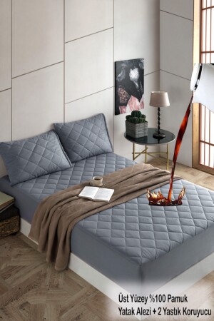 Set Pamukkale Renkli Alez Gri Kapitone Sıvı Geçirmez Yatak Koruyucu Ve Yastık Koruyucu Çarşaf Alez gksgs - Formeya