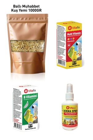 Set Ürün - Muhabbet Kuşu Seti - Muhabbet Kuşu Yemi 1000gr - Multi Vitamin - B Vitamini - Derma Sprey - 1