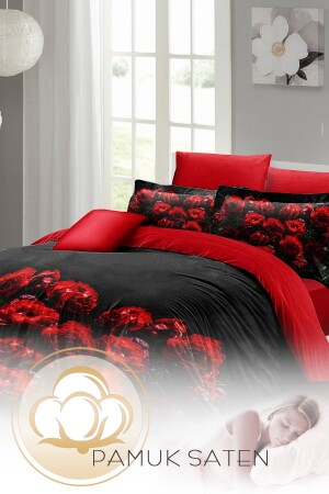 Sevgililer Günü Çift Kişilik Nevresim Takımı%100 Pamuk Saten Black Rose MONOHOME24895 - 6