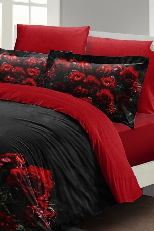 Sevgililer Günü Çift Kişilik Nevresim Takımı%100 Pamuk Saten Black Rose MONOHOME24895 - 7