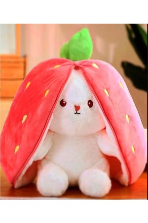 Sevgiliye Hediye Kırmızı Peluş Çilek Tavşan - Fermuarlı Yapısıyla Hem Çilek Hem De Tavşan 25 Cm - Hediye Nest