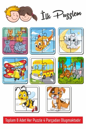 Sevimli Arı- Köpek- Kedi- Aydede- Helikopter- Uçak- Hayvanlar- Kediler Oluşan Ahşap Puzzle 4 Parça - 2