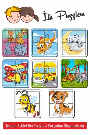Sevimli Arı, Köpek, Kedi, Aydede, Helikopter, Uçak, Hayvanlar, Kediler Oluşan Ahşap Puzzle 4 Parça Puzzle 1689 - 1
