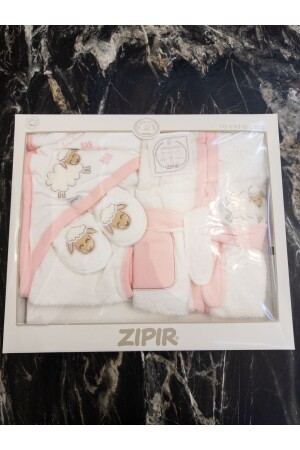 Sevimli Koyun Temalı Pembe 4 Parça Bornoz Seti %100 Doğal Pamuk - Zıpır