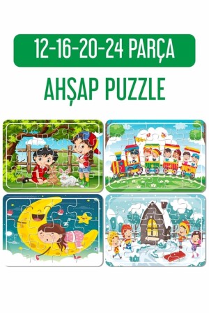 Sevimli Tavşanlar Ve Biz, Tren, Yılbaşı Ve Karda Oyun, Aydede Ahşap 4'lü Puzzle Seti A41628 - 2