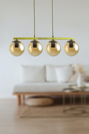 Sezar Bal Camlı Eskitme Modern Tasarım Yemek Masası Üstü -salon 4 Lü Avize LA12000030 - Fer Avize