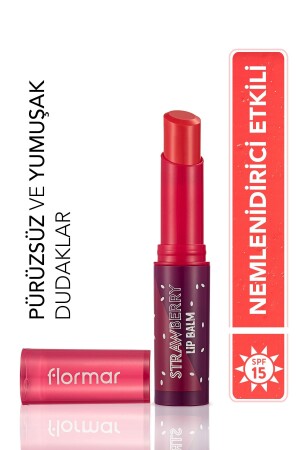 Shea ve Kakao Yağı İçeren Stik Renkli Dudak Nemlendiricisi - Lip Balm -003 STRAWBERRY-8690604555383 - 2