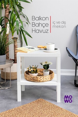 Shelf 2 Katlı Plastik Bahçe Sehpası- Gazetelikli Masa- Havuz- Plaj- Balkon- Banyo- Mutfak Sehpası - 1