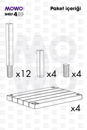 Shelf 4 Katlı Düzenleyici Plastik Raf Ünitesi Beyaz, Kitaplık, Banyo, Mutfak Rafı. Ayakkabılık MOWO-03-2115 - 7