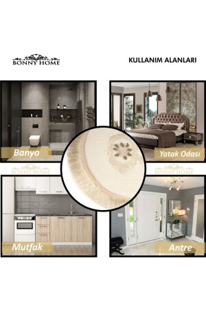 Shems Krem 3lü Dantelli Ve Püsküllü Klozet Takımı Banyo Halısı Paspası Seti BnyShemsKlztTk3lü - 7