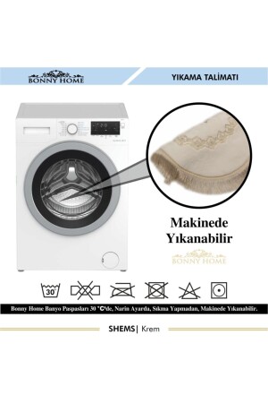 Shems Krem 3lü Dantelli Ve Saçaklı Klozet Takımı Banyo Halısı Paspası Seti Sms3lü - 7