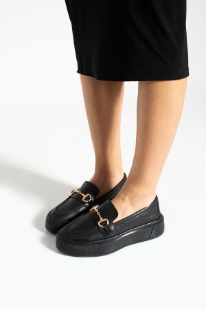 Siboza Siyah Oxford Ayakkabı Kadın Siyah Sneaker Taban Yüksek Aksesuar Gold Detaylı tatileofer - 1