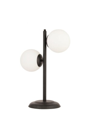 Siena 2Li Tischlampe aus schwarz lackiertem weißem Glas, modernes Design, Retro-Lampenschirm für Schlafzimmer und Wohnzimmer - 3