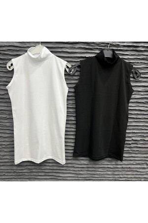 Sıfır Kol Kadın T-shirt Pamuklu Likralı (2 ADET) Siyah Ve Beyaz Iç Göstermeyen - 1