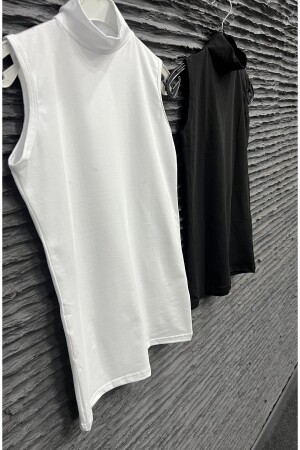 Sıfır Kol Kadın T-shirt Pamuklu Likralı (2 ADET) Siyah Ve Beyaz Iç Göstermeyen - 2