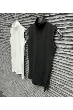 Sıfır Kol Kadın T-shirt Pamuklu Likralı (2 ADET) Siyah Ve Beyaz Iç Göstermeyen - 3
