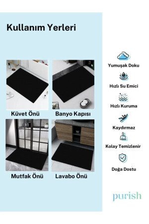 Sihirli Su Emici Banyo Paspası Kaymaz Tabanlı Abdest Paspası 3,5 Mm 40x60 MSV-BP - 9