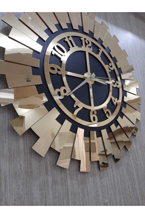 Şık Kabartmalı Dekoratif Duvar Saati Lüks Altın Sarısı Güneş Modern Ev Ofis Saati 40x40 Cm - Tuba Design