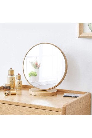 Şık Tasarım Menteşeli Eğimi Ayarlanabilir 20 cm Yuvarlak Masaüstü Ahşap Makyaj Aynası NO: 3 - 1