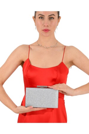 Silber Lame Farbe Silbrig Abendtasche Abendtasche Hochzeitstasche 135T Kumsim - Biçanta