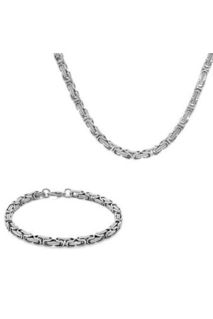 Silberfarbene, dicke Stahl-Kettenarmband-Kombination 105000103 - 1
