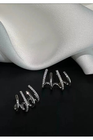 Silberfarbene Ohrringe mit Zirkonsteinen in mehreren Erscheinungsbildern, Standard - 2