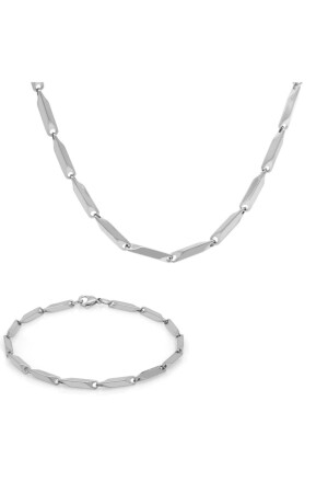 Silberfarbene Singapur-Ketten- und Armbandkombination aus 317L-Stahl 105000106 - 2