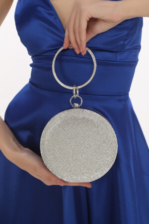 Silberfarbenes glitzerndes Stein-Design, Armband, Ring, Abendkleid, Portfolio, Clutch-Tasche FRP0364 - 4