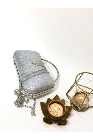 Silberfarbenes, silbriges Material, Blatt-Accessoire, Hand und Riemen, Abendkleid, Portfolio, Clutch, Abendtasche - 8