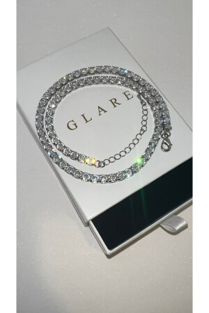 Silberne Diamant-Montageguss-Wasserstraßen-Halskette, nicht drehbar, normaler Clip, 4 mm, GLAREJewelry_245 - 1
