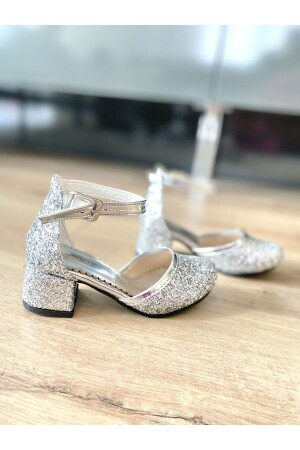 Silberne glitzernde Mädchenschuhe mit Absatz - Ns Little