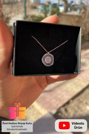 Silberne Halskette mit Evil Eye-Perlen in Geschenkbox. 925 Sterling Silber Charm-Halskette mit gewellten Evil Eye-Perlen LCN-101-105 - 1