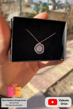 Silberne Halskette mit Evil Eye-Perlen in Geschenkbox. 925 Sterling Silber Charm-Halskette mit gewellten Evil Eye-Perlen LCN-101-105 - 2