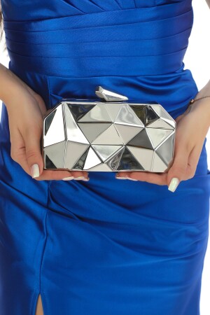 Silberne Metallfarbe für Damen mit stilvollem Design, Abendkleid-Tasche, Portfolio-Clutch - 2