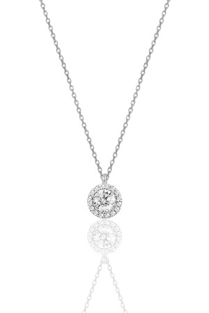 Silberne, mit Diamanten besetzte Einzelstein-Halskette für Damen SGTL9906 - 2