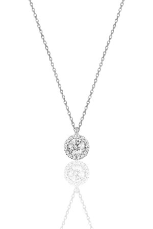 Silberne, mit Diamanten besetzte Einzelstein-Halskette für Damen SGTL9906 - 1