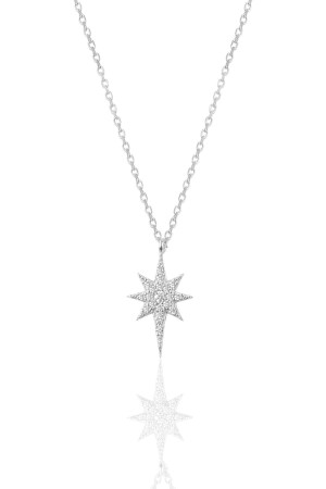 Silberne Polarstern-Halskette aus Rhodium und Zirkonstein SGTL11747 - 2