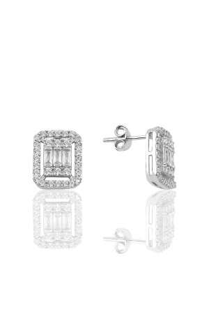 Silberne Rhodium-Baguette-Stein-Ohrringe - 1