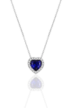 Silberne Rhodium- und Saphirstein-Diamant-Modell-Herz-Halskette SGTL11806 - 2