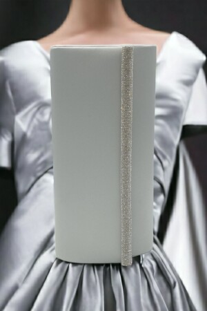 Silberne Satin-Abendkleid-Damentasche mit Swarovski-Stein-Accessoires - Lule Bags