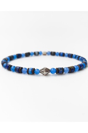 Silbernes Herrenarmband mit blauem Achat und Lapisstein - 2