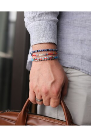 Silbernes Herrenarmband mit blauem Achat und Lapisstein - 4