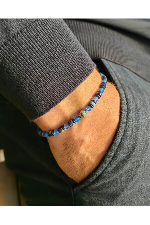 Silbernes Herrenarmband mit blauem Achat und Lapisstein - 5